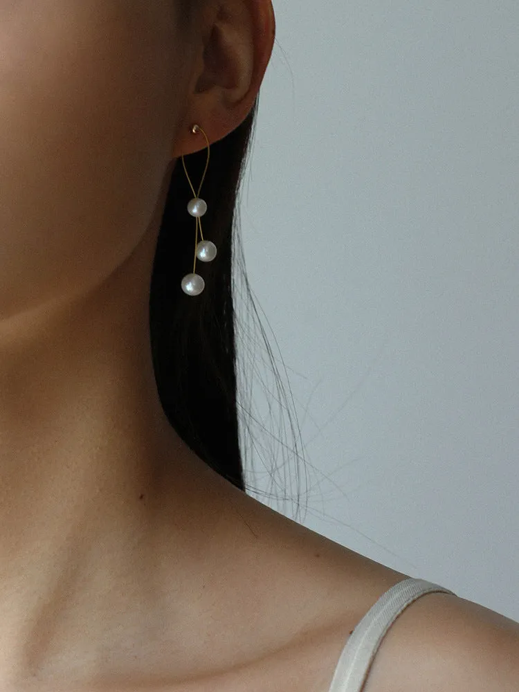 Gold Wire Pearl Earrings