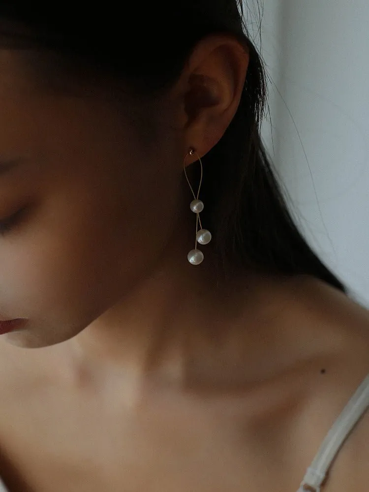 Gold Wire Pearl Earrings