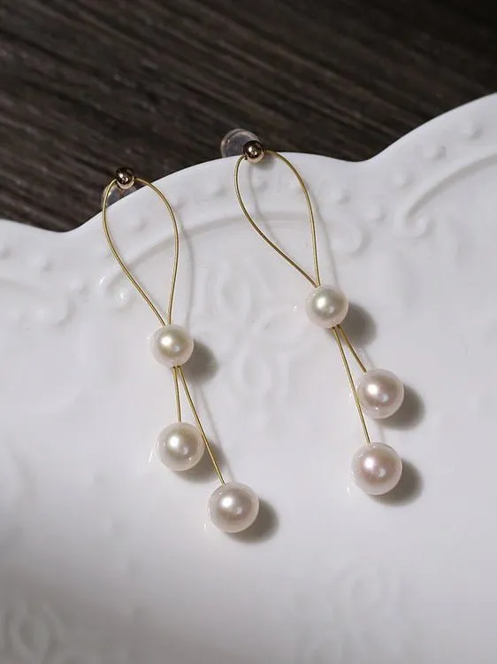Gold Wire Pearl Earrings