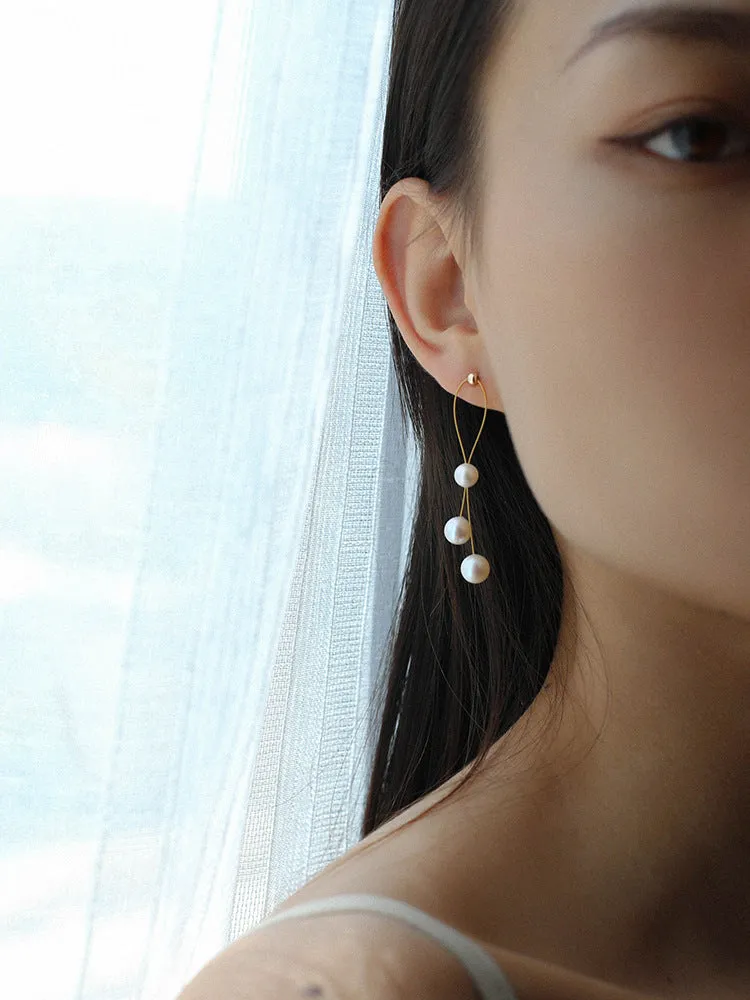 Gold Wire Pearl Earrings