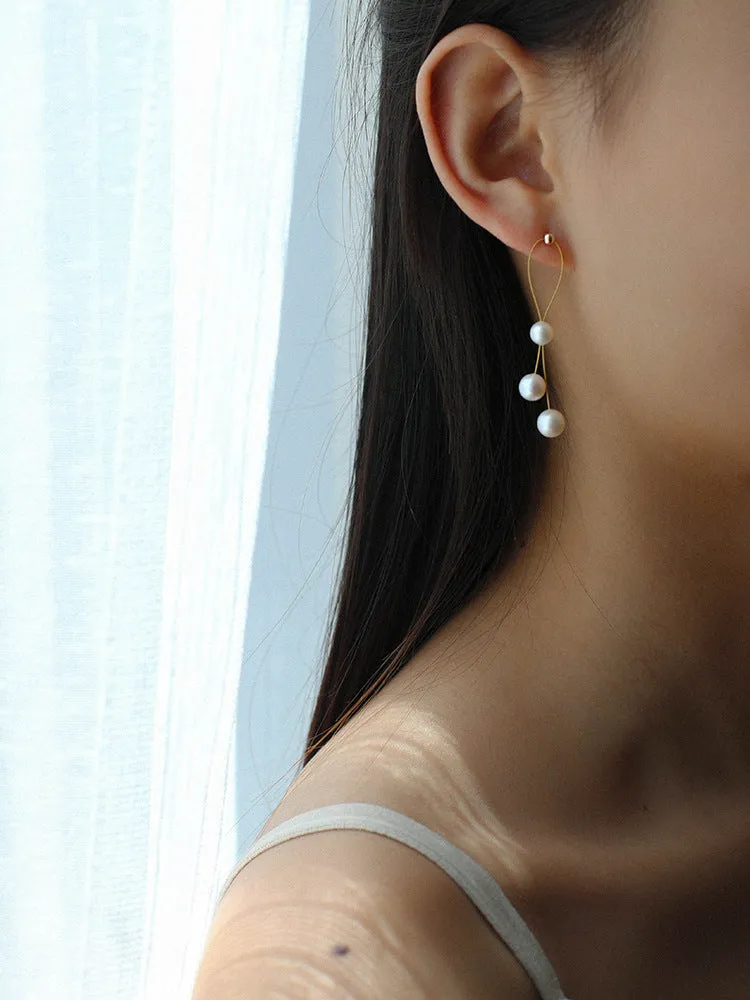 Gold Wire Pearl Earrings