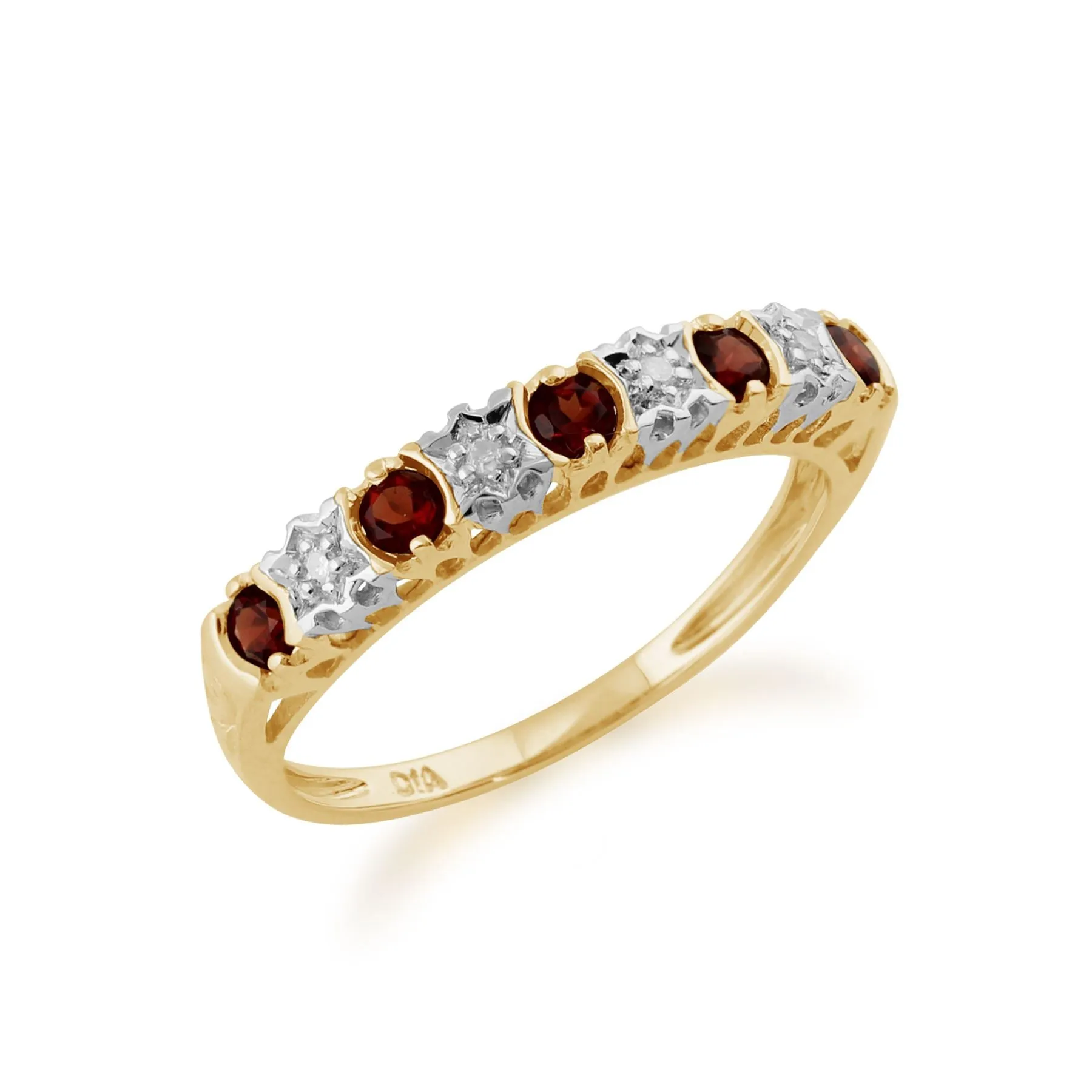 Granat & Diamant Halber Ewigkeitsring in 9ct Gelb Gold