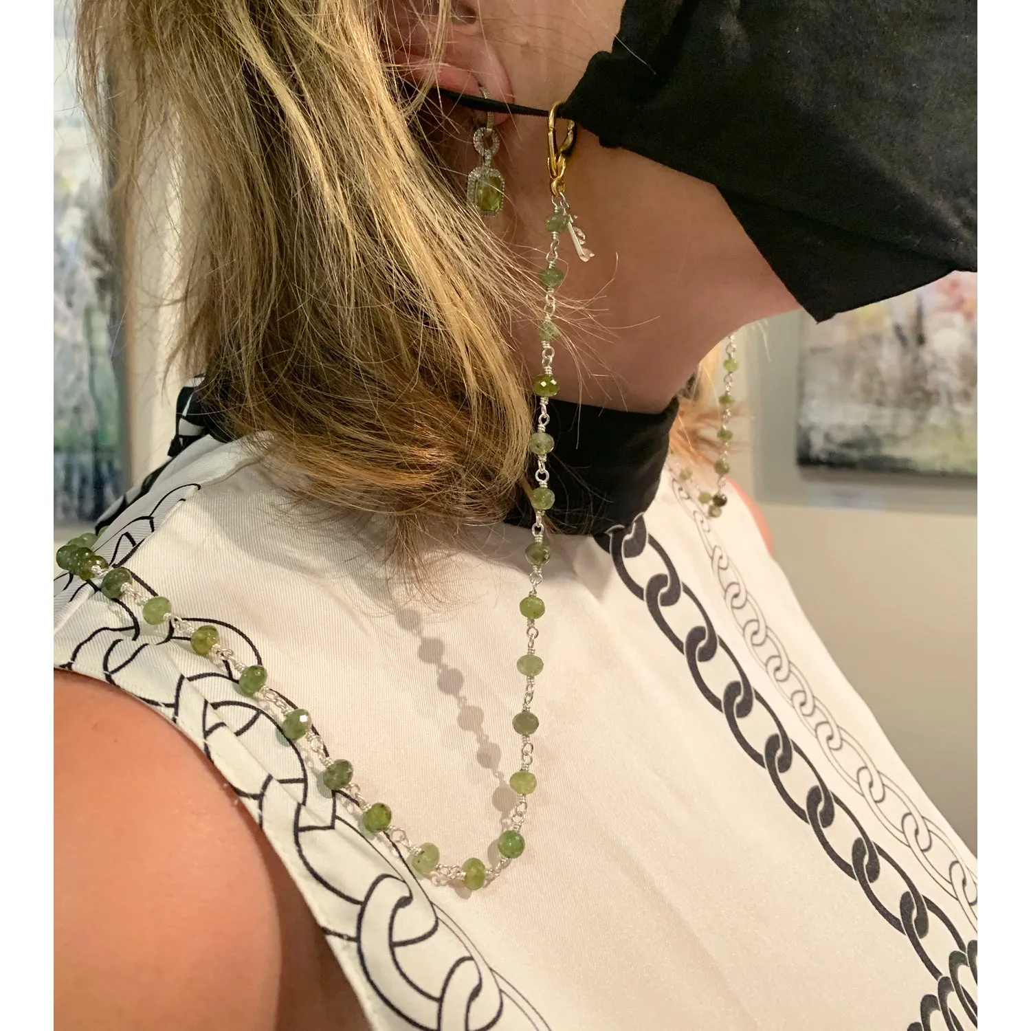 Green Garnet stone sterling silver rosary Eye-wear Chain