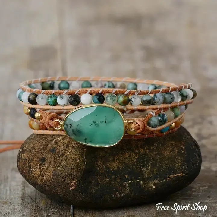 Green Jade & Jasper Wrap Bracelet