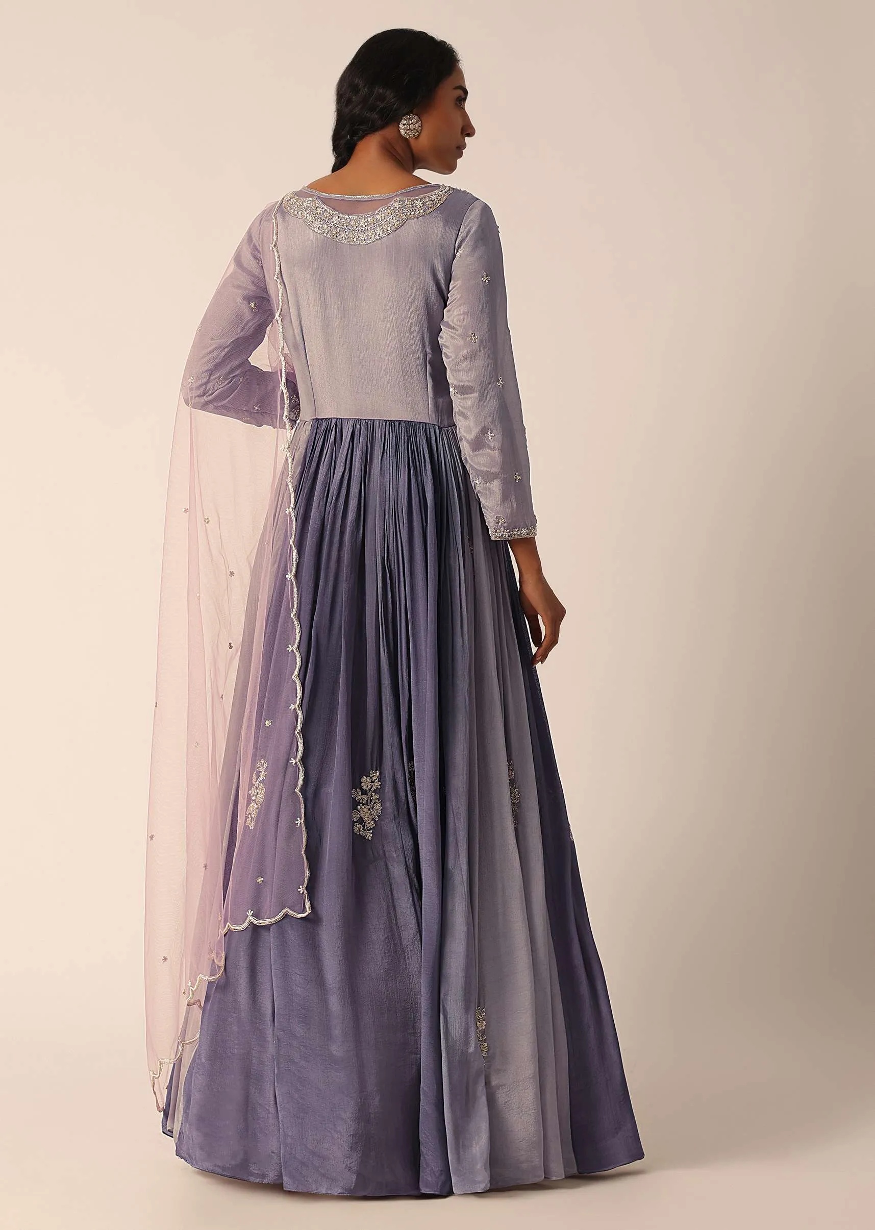 Grey Chiffon Anarkali Set With Pearl Work
