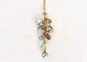 Grey Pearl, and Labradorite Cascade necklace, 14K