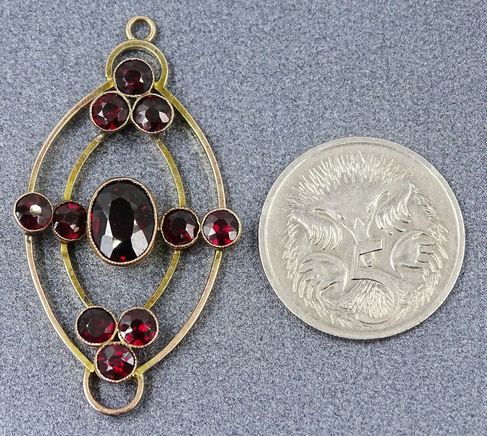 Handmade 9ct Yellow Gold Garnet Suffragette Era Vintage Pendant