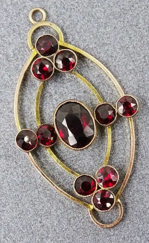 Handmade 9ct Yellow Gold Garnet Suffragette Era Vintage Pendant