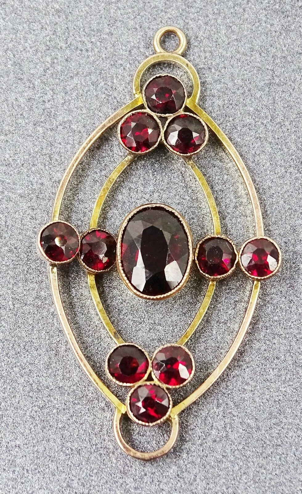 Handmade 9ct Yellow Gold Garnet Suffragette Era Vintage Pendant