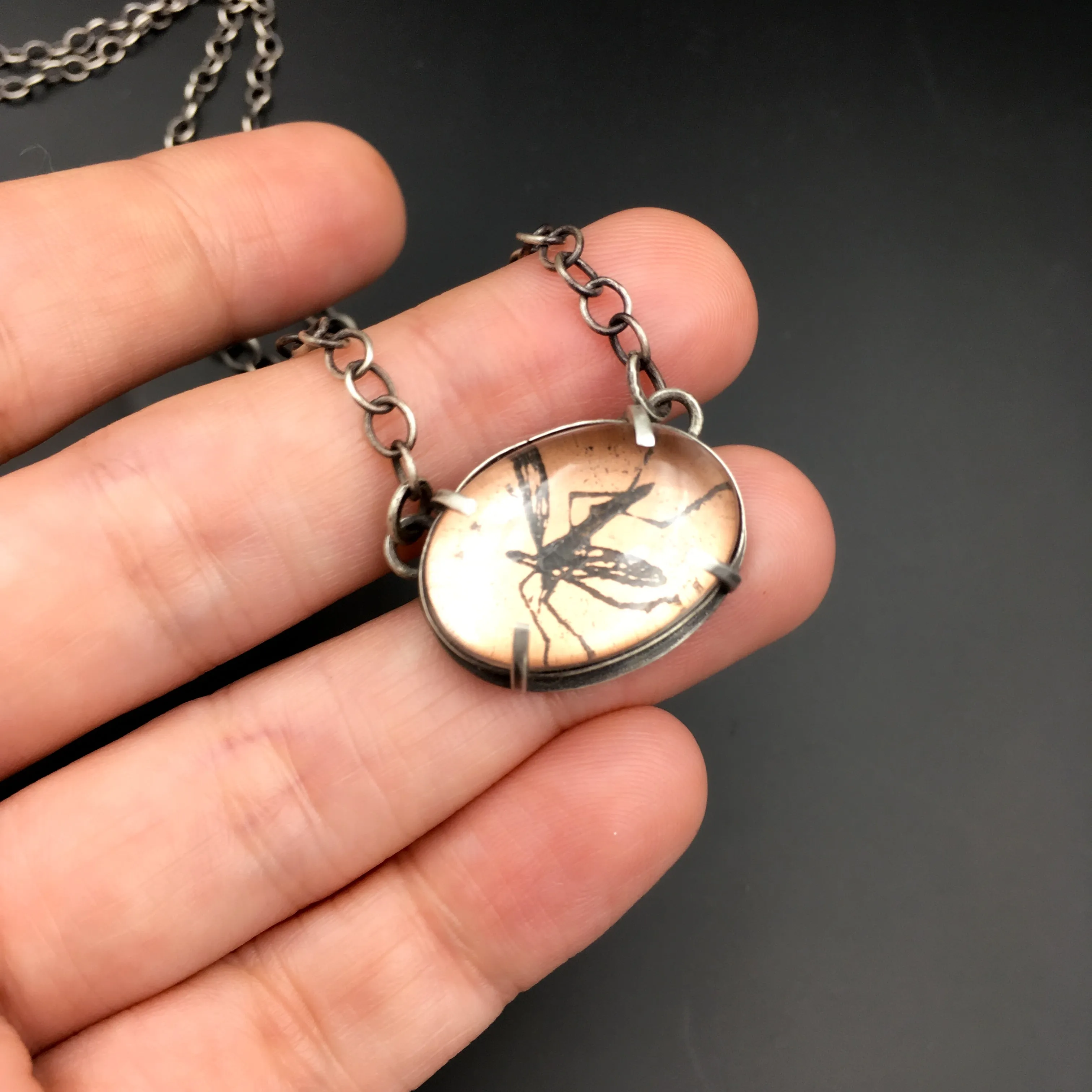 Handmade Mosquito Insect Necklace in Sterling Silver & Copper