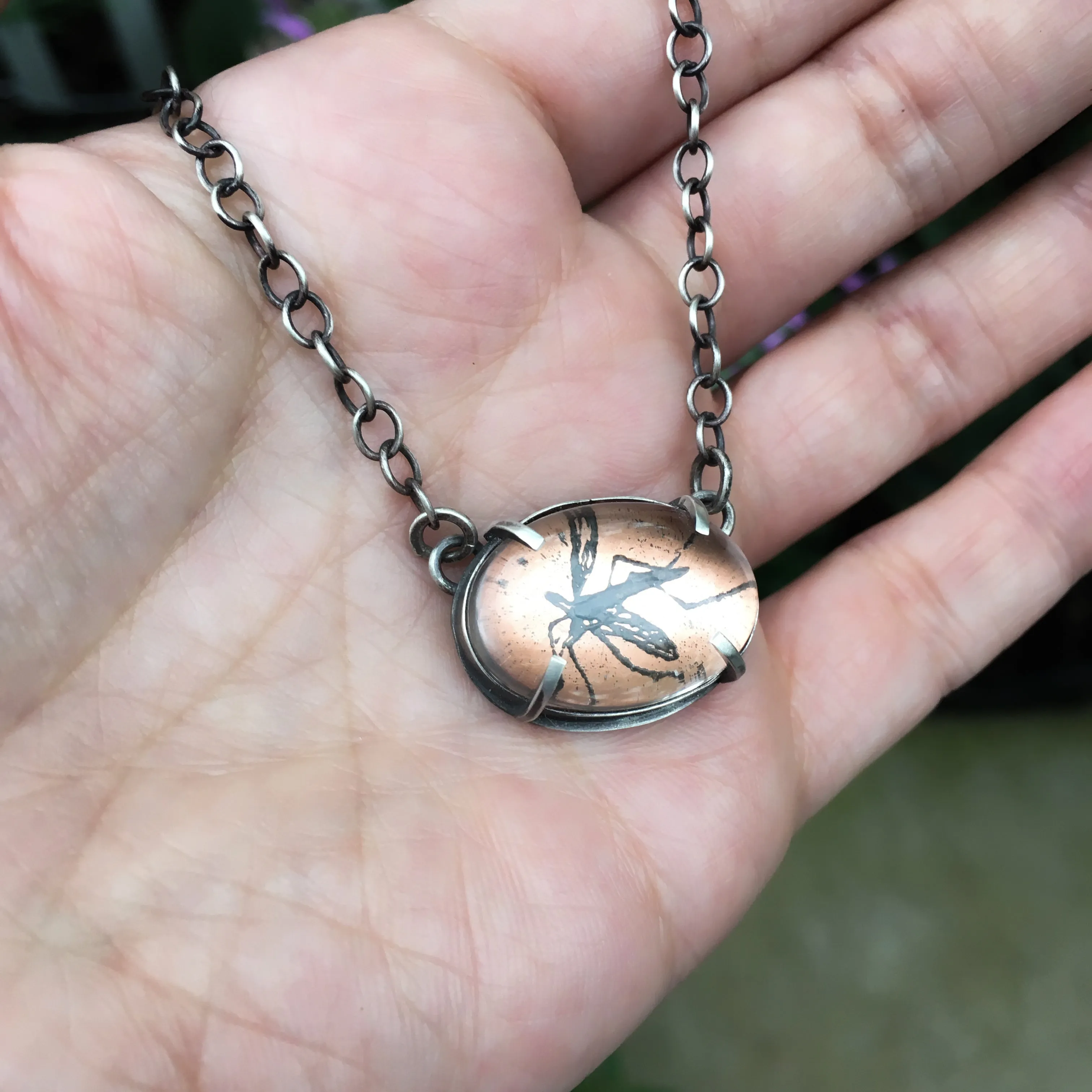 Handmade Mosquito Insect Necklace in Sterling Silver & Copper