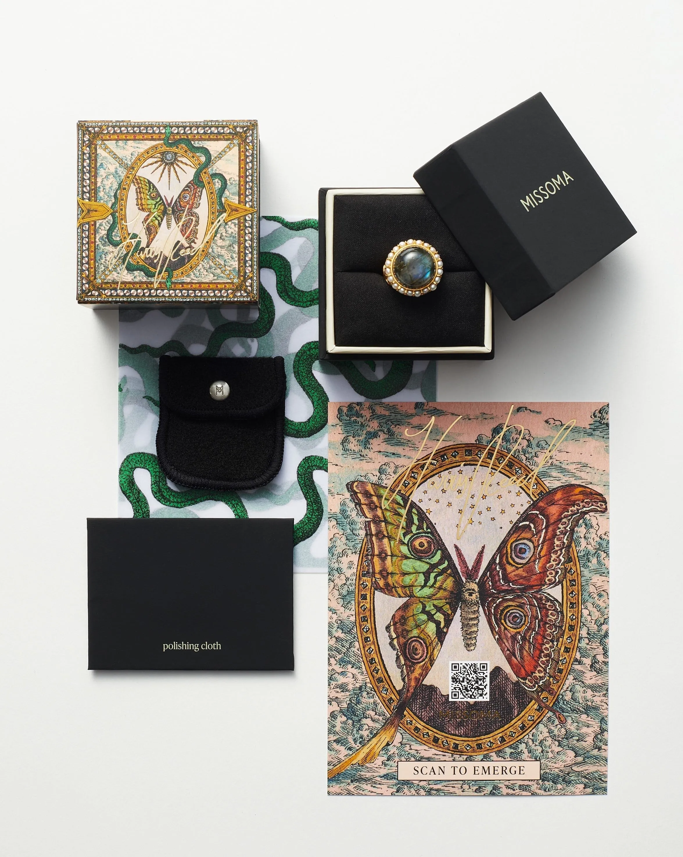 Harris Reed Janus Locket Signet Ring | 18ct Gold Plated/Black Cubic Zirconia