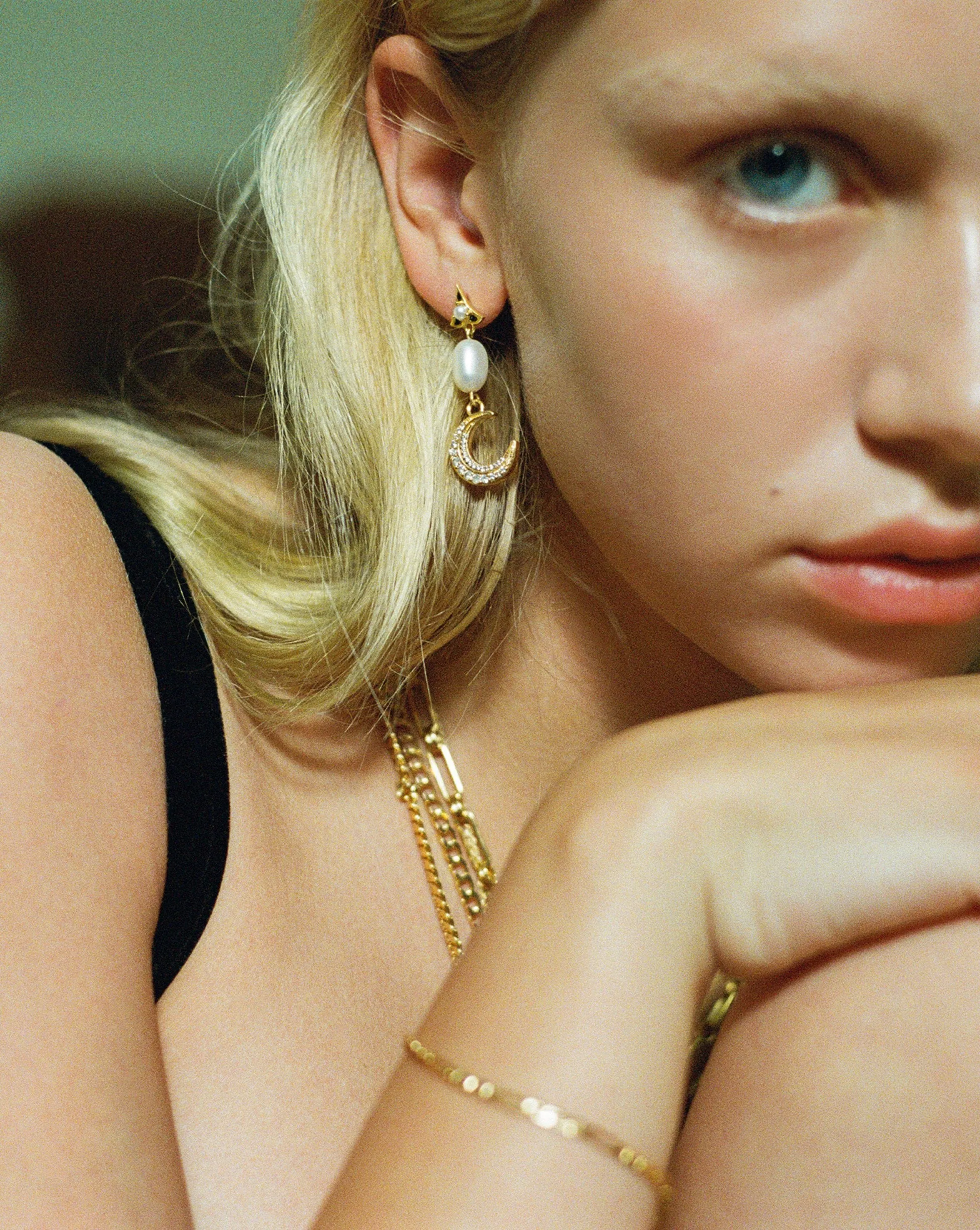 Harris Reed Moonlight Pearl Drop Earrings | 18ct Gold Plated/Pearl