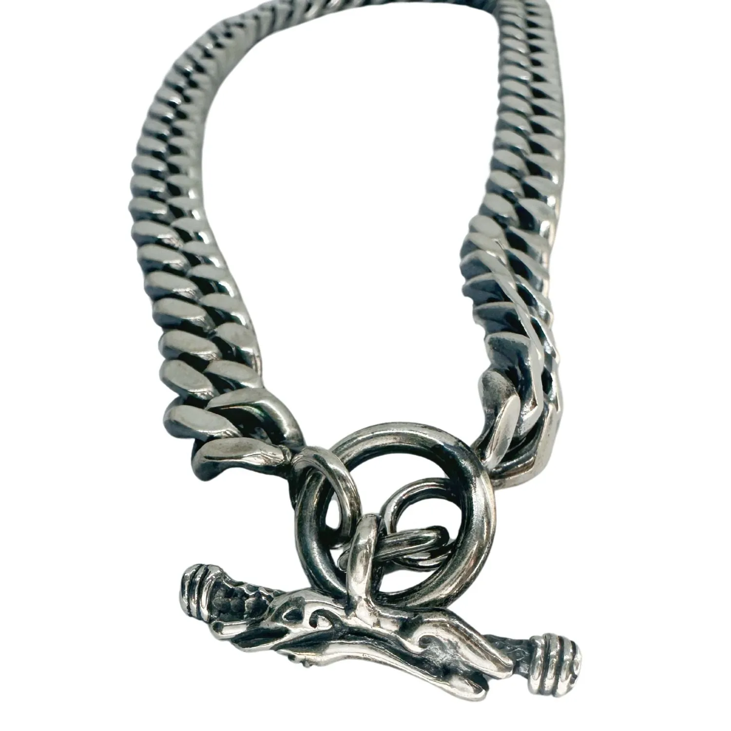 Heavyweight Curb Chain Necklace with Celtic Crocodile T-Bar