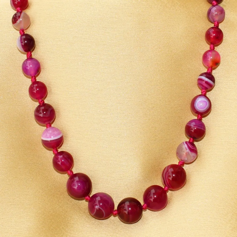 Imeora Pink Agate Graduation Necklace With 8mm Earrings