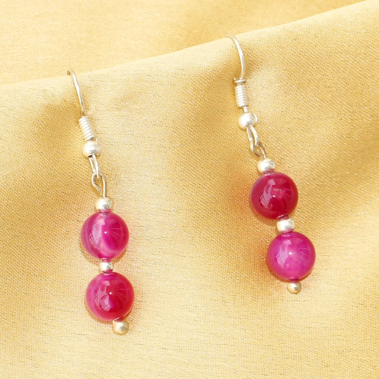 Imeora Pink Agate Graduation Necklace With 8mm Earrings