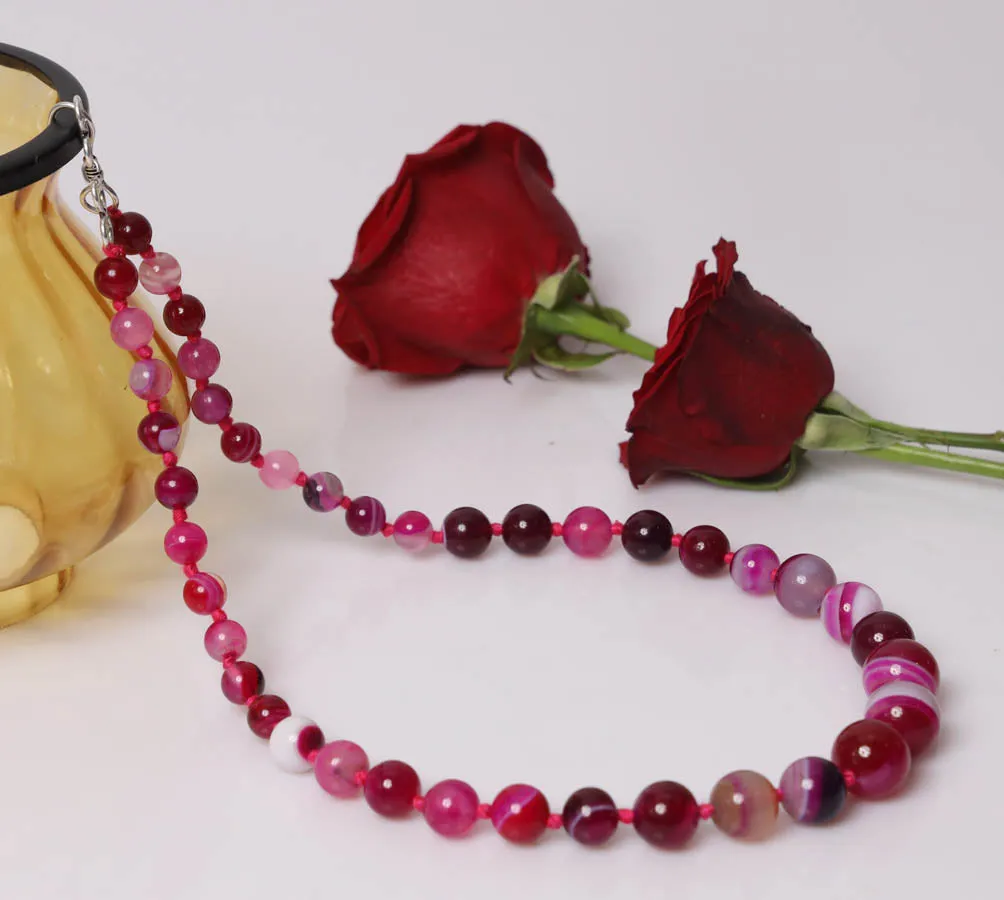 Imeora Pink Agate Graduation Necklace With 8mm Earrings