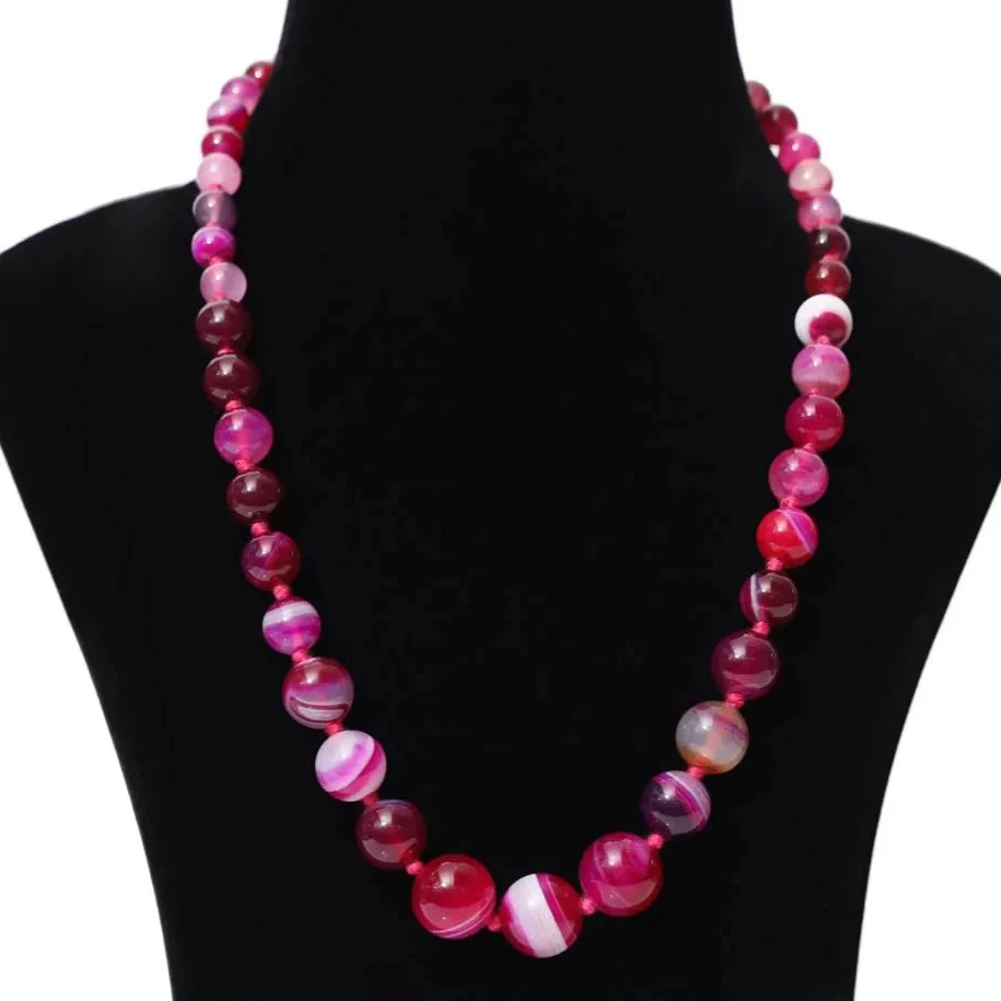 Imeora Pink Agate Graduation Necklace With 8mm Earrings