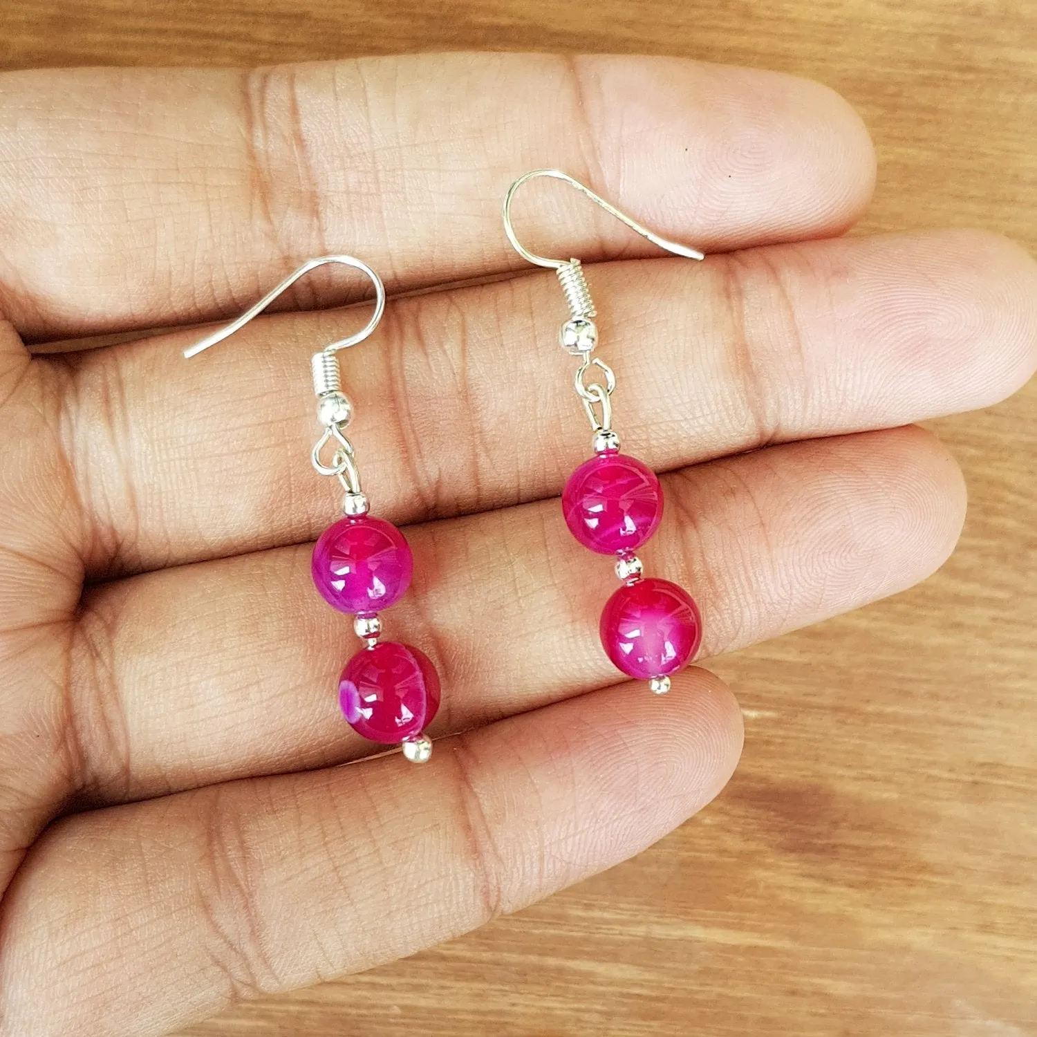 Imeora Pink Agate Graduation Necklace With 8mm Earrings