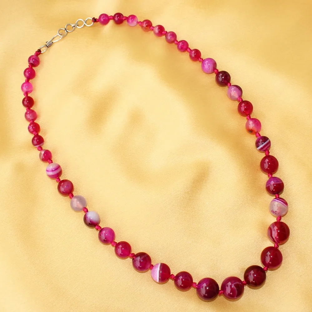 Imeora Pink Agate Graduation Necklace With 8mm Earrings