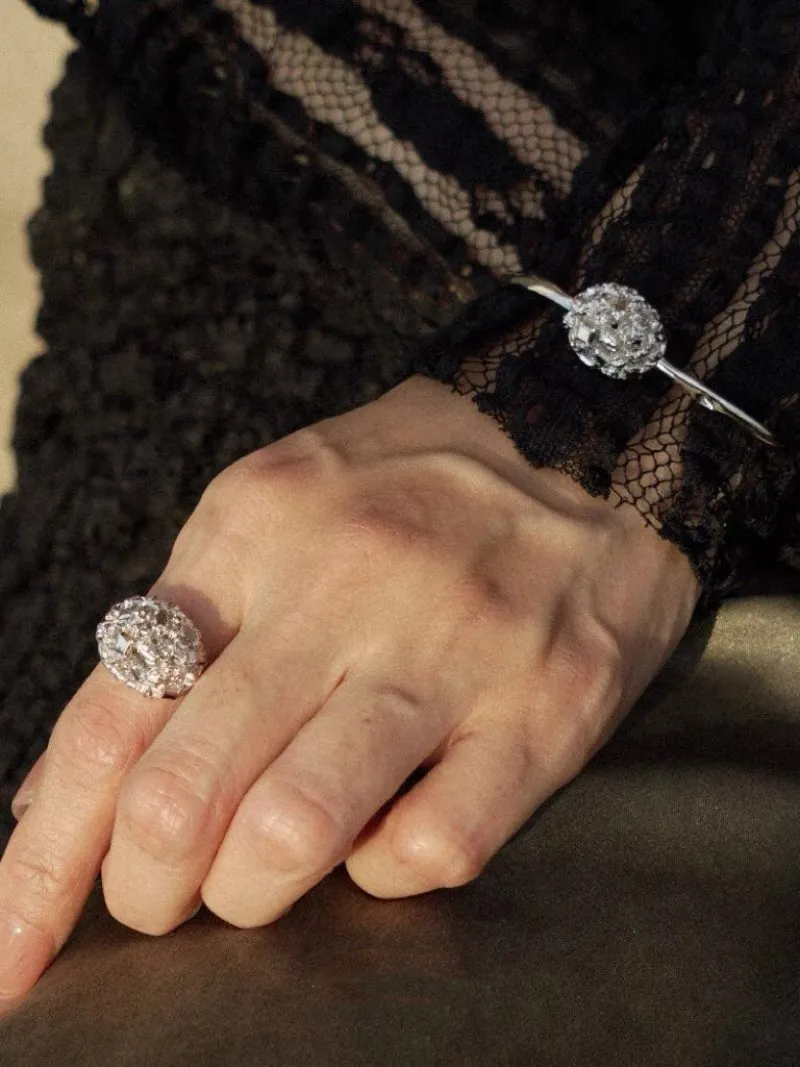 Intricate Design Starry Egg-Shaped Sterling Silver Bangles Bracelet