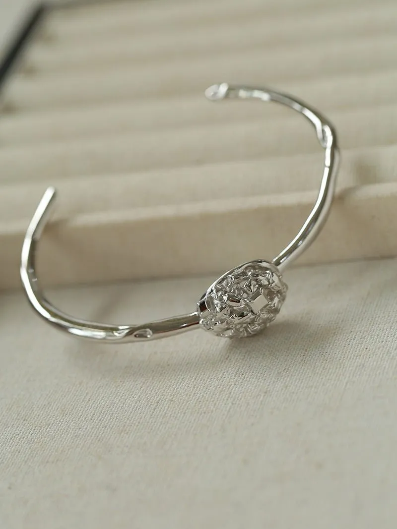 Intricate Design Starry Egg-Shaped Sterling Silver Bangles Bracelet