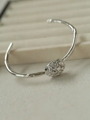 Intricate Design Starry Egg-Shaped Sterling Silver Bangles Bracelet