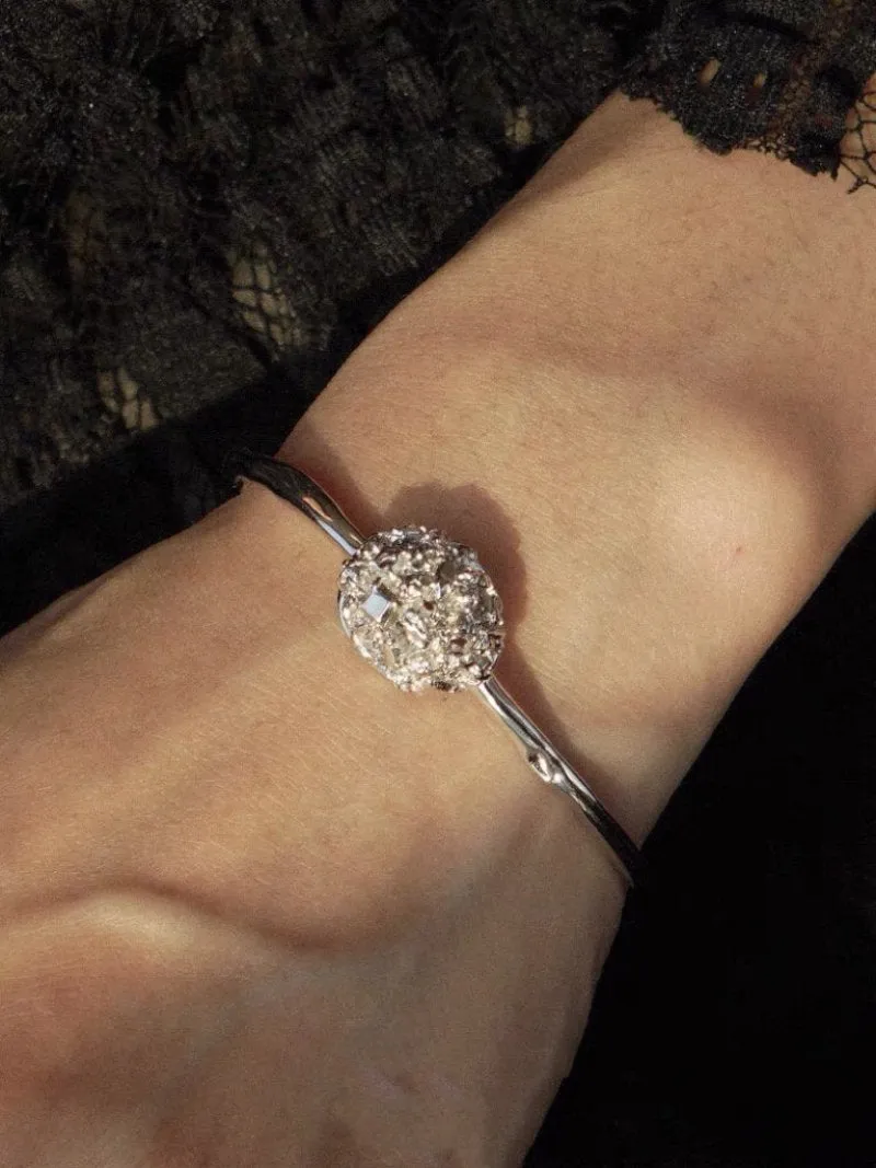 Intricate Design Starry Egg-Shaped Sterling Silver Bangles Bracelet