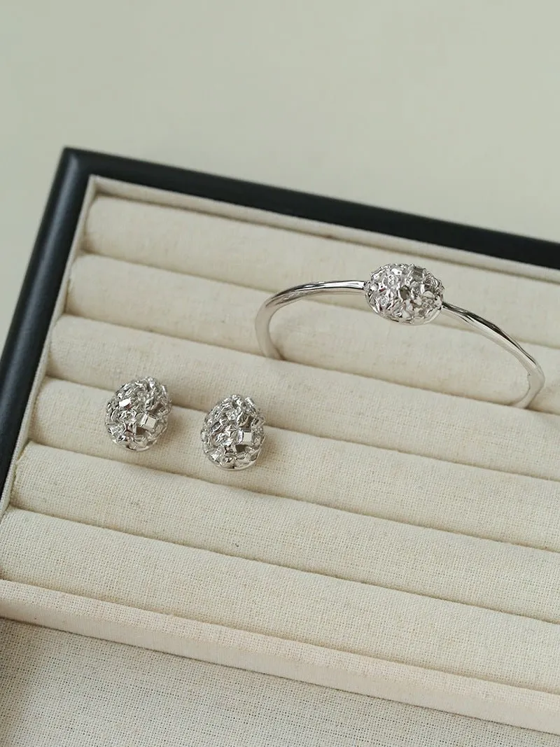Intricate Design Starry Egg-Shaped Sterling Silver Bangles Bracelet