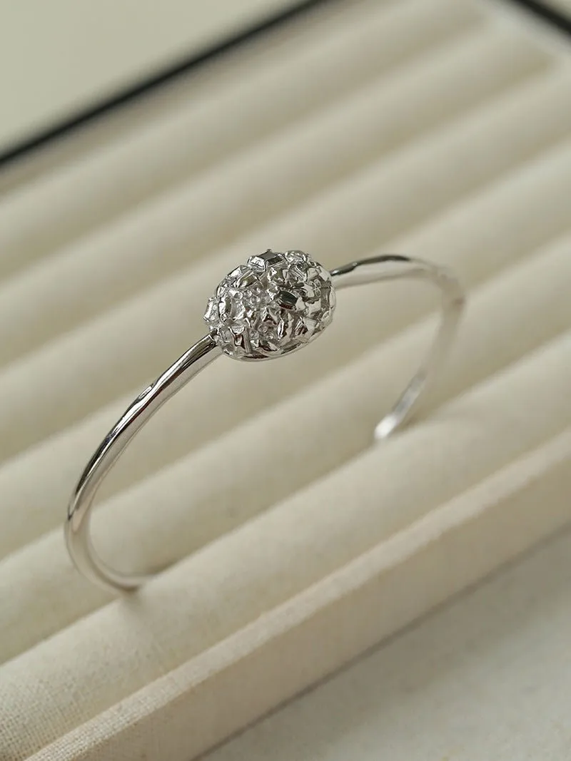 Intricate Design Starry Egg-Shaped Sterling Silver Bangles Bracelet