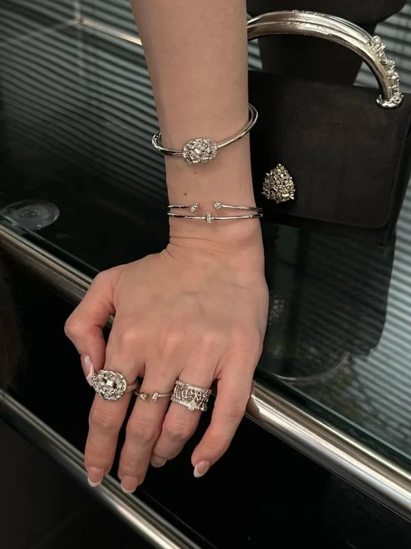 Intricate Design Starry Egg-Shaped Sterling Silver Bangles Bracelet