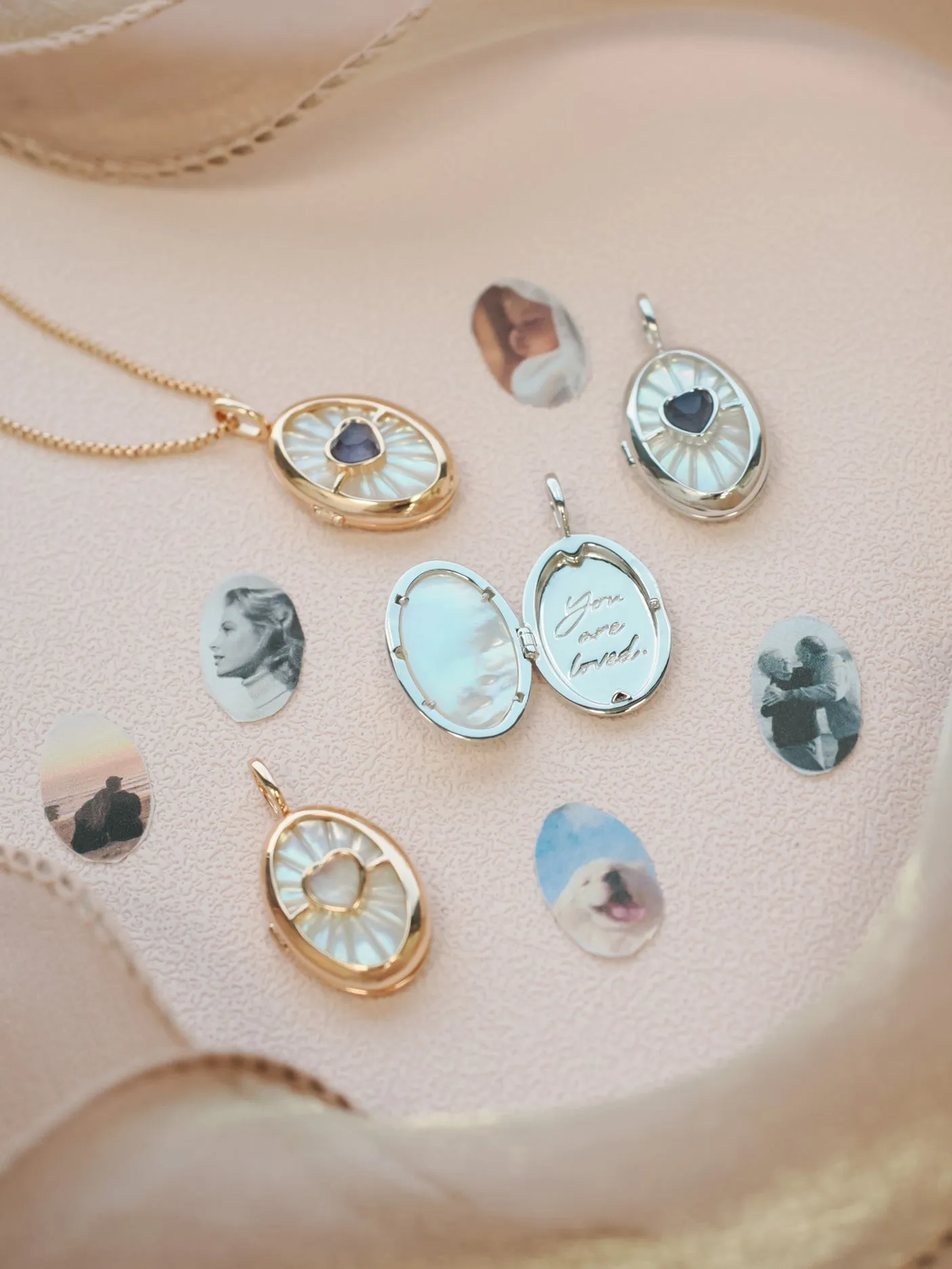 Iolite & Mother of Pearl Gold Locket Pendant - Love Magic