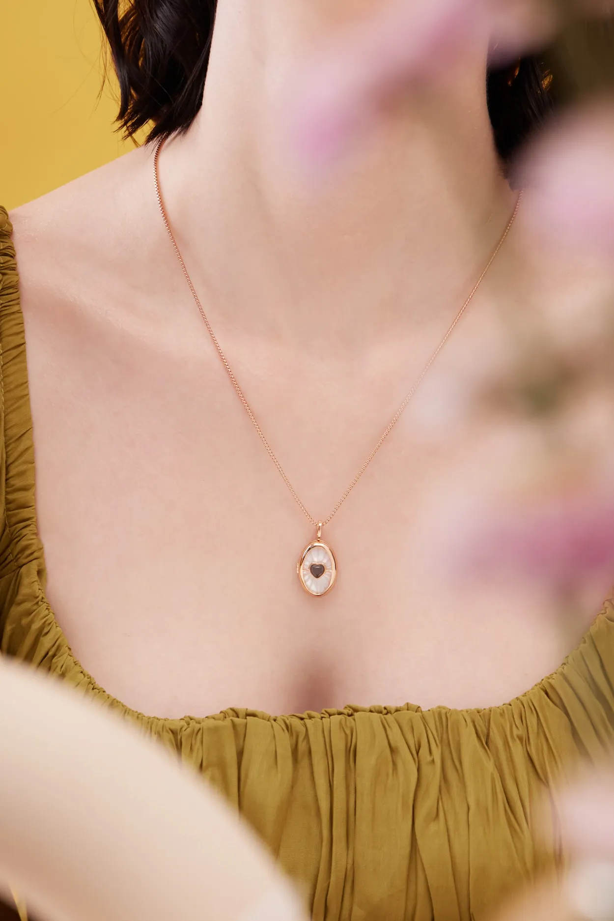 Iolite & Mother of Pearl Gold Locket Pendant - Love Magic