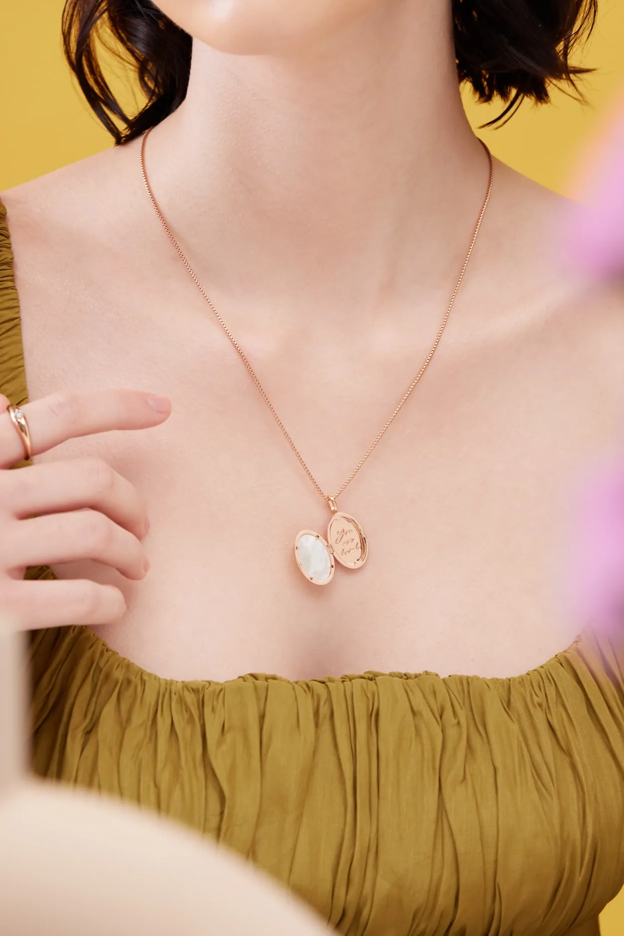 Iolite & Mother of Pearl Gold Locket Pendant - Love Magic