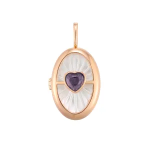 Iolite & Mother of Pearl Gold Locket Pendant - Love Magic