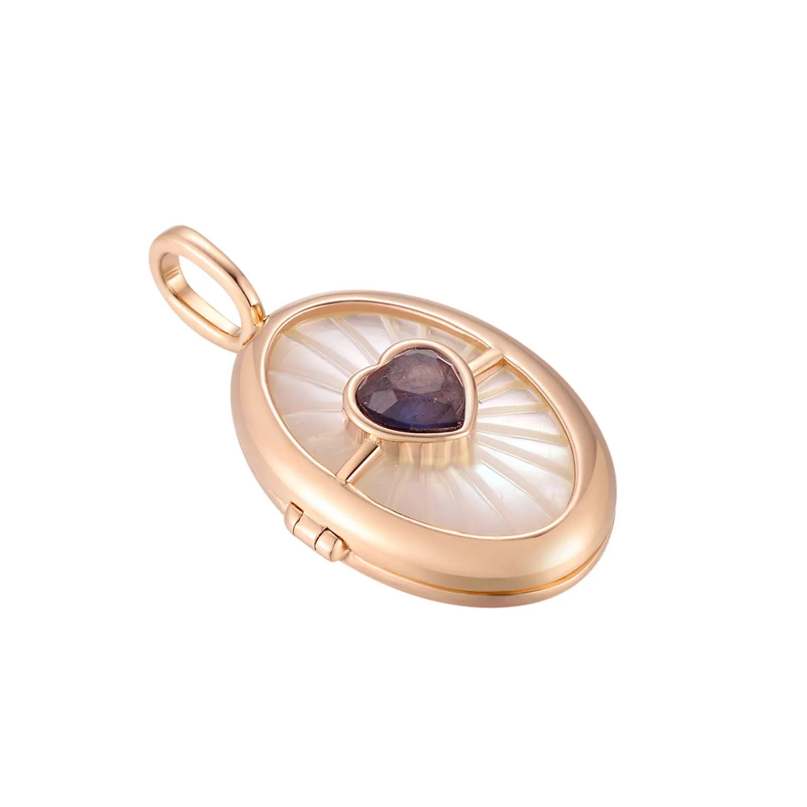 Iolite & Mother of Pearl Gold Locket Pendant - Love Magic