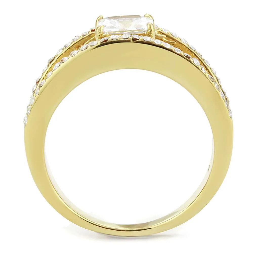 IP Gold(Ion Plating) Stainless Steel Ring with AAA Grade CZ in Garnet for Women Style DA360
