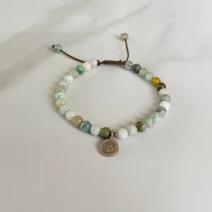 Jade and Silver Om Charm Bracelet , Jadeite
