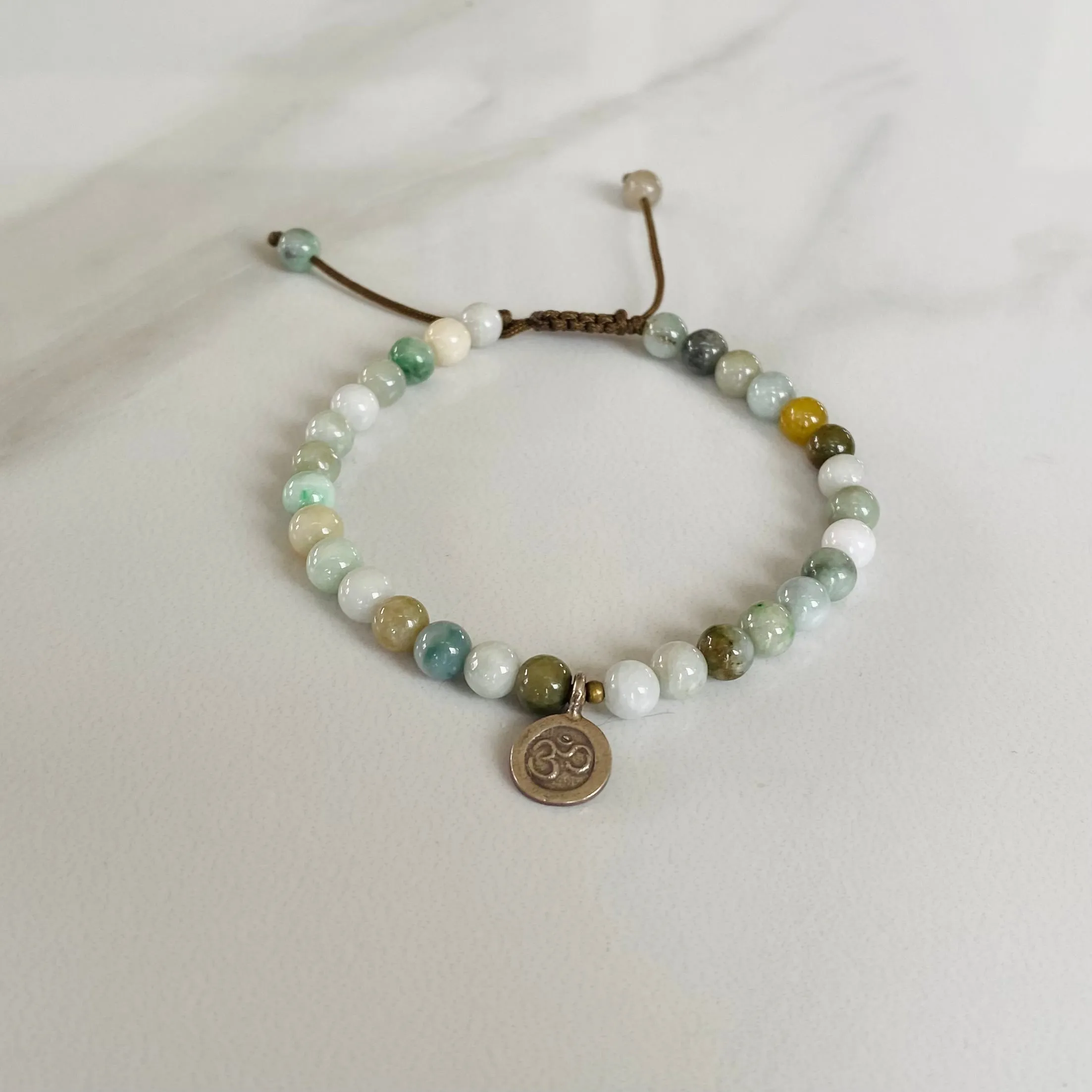 Jade and Silver Om Charm Bracelet , Jadeite