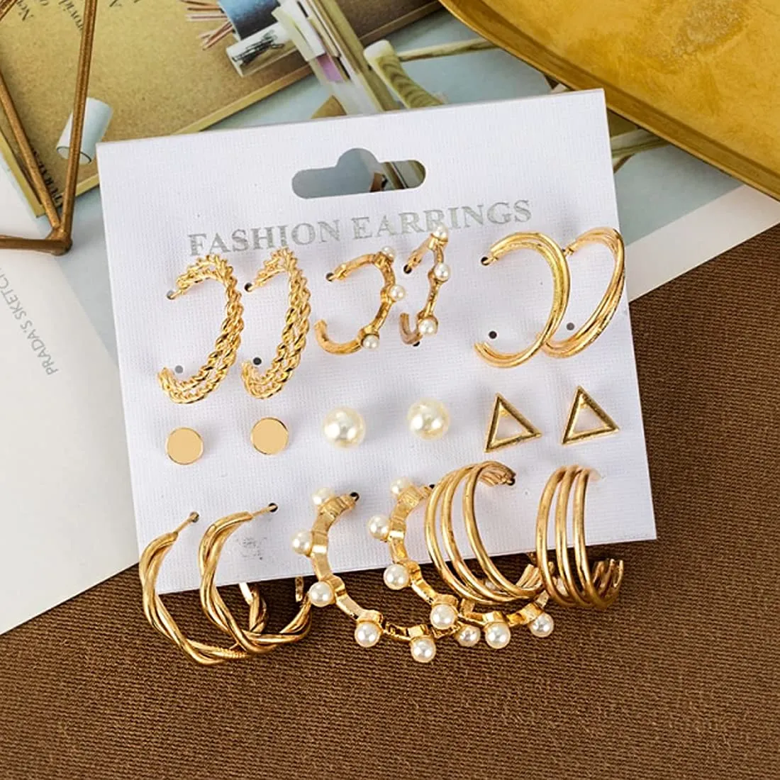 Kairangi Hoop Earrings for Women Set Of 9 Pairs Gold Plated Combo Hoop Stud Earrings Set For Women and Girls