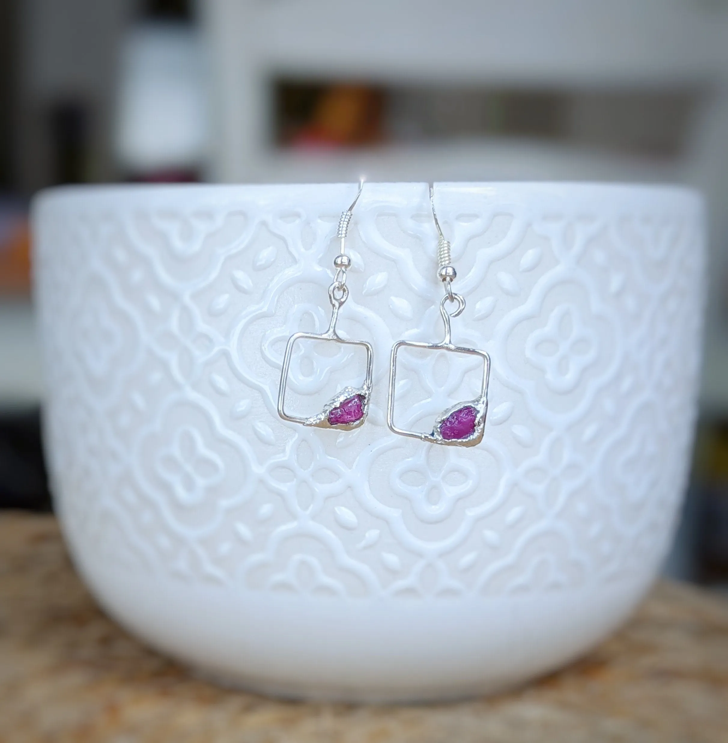 Keshi pearl square dangle earrings