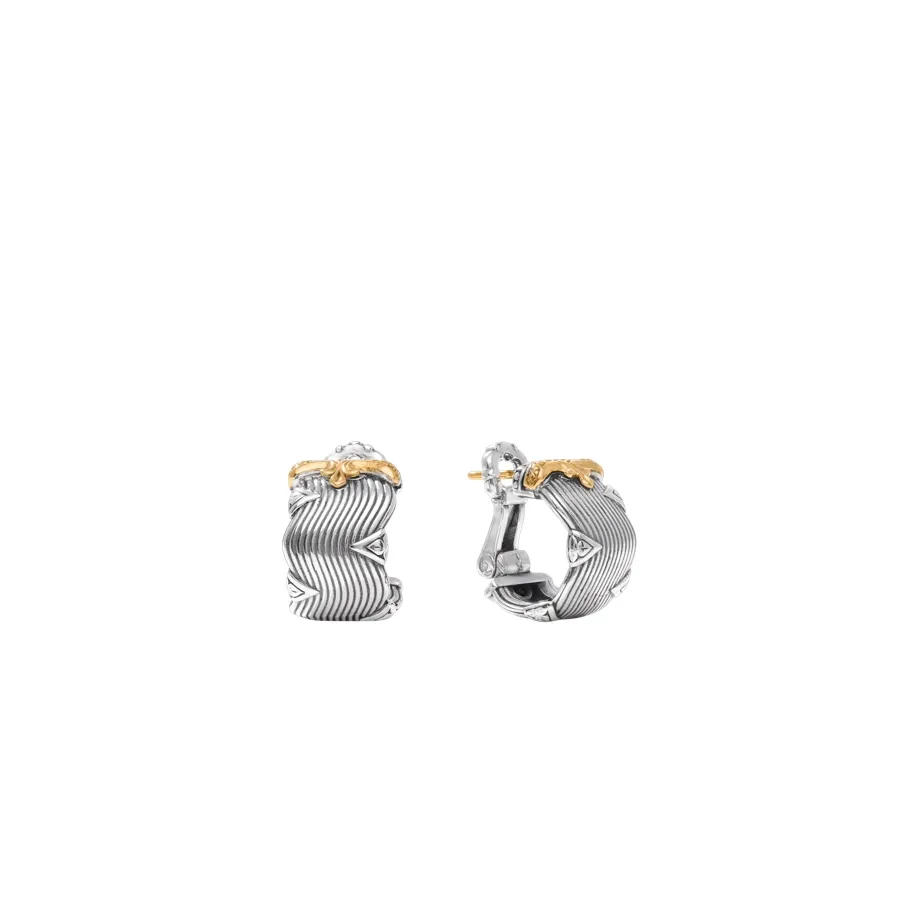 Konstantino Kyma Collection Sterling and Gold Golden Sunbeam Wide Huggie Hoop Earrings