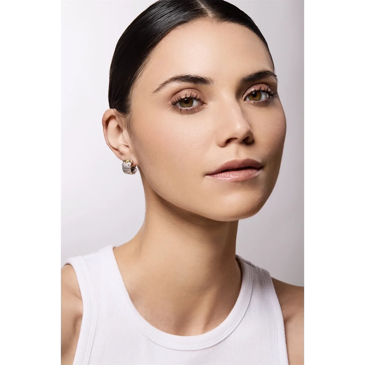 Konstantino Kyma Collection Sterling and Gold Golden Sunbeam Wide Huggie Hoop Earrings