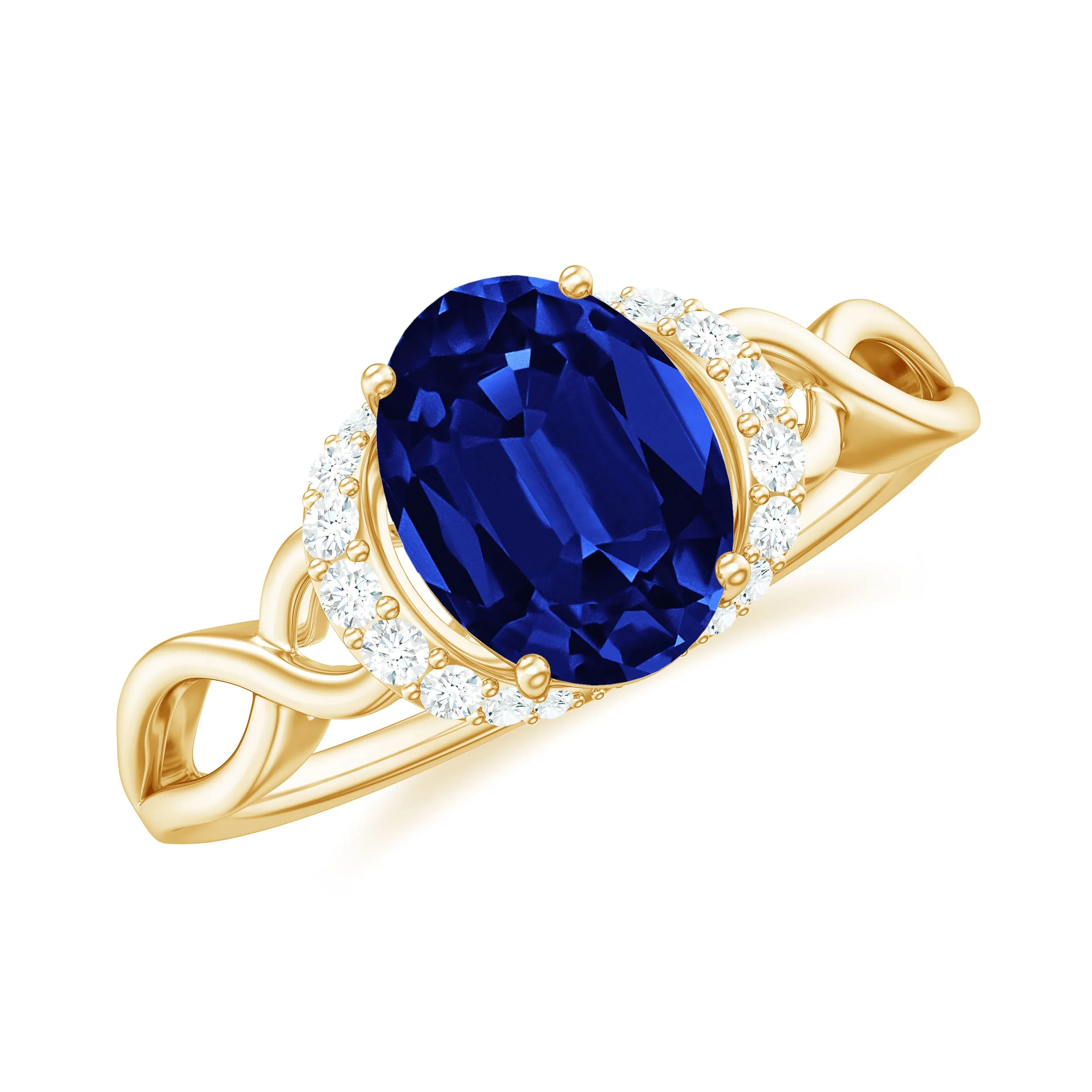 Lab Grown Blue Sapphire and Diamond Solitaire Crossover Ring