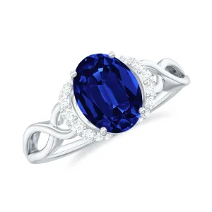 Lab Grown Blue Sapphire and Diamond Solitaire Crossover Ring