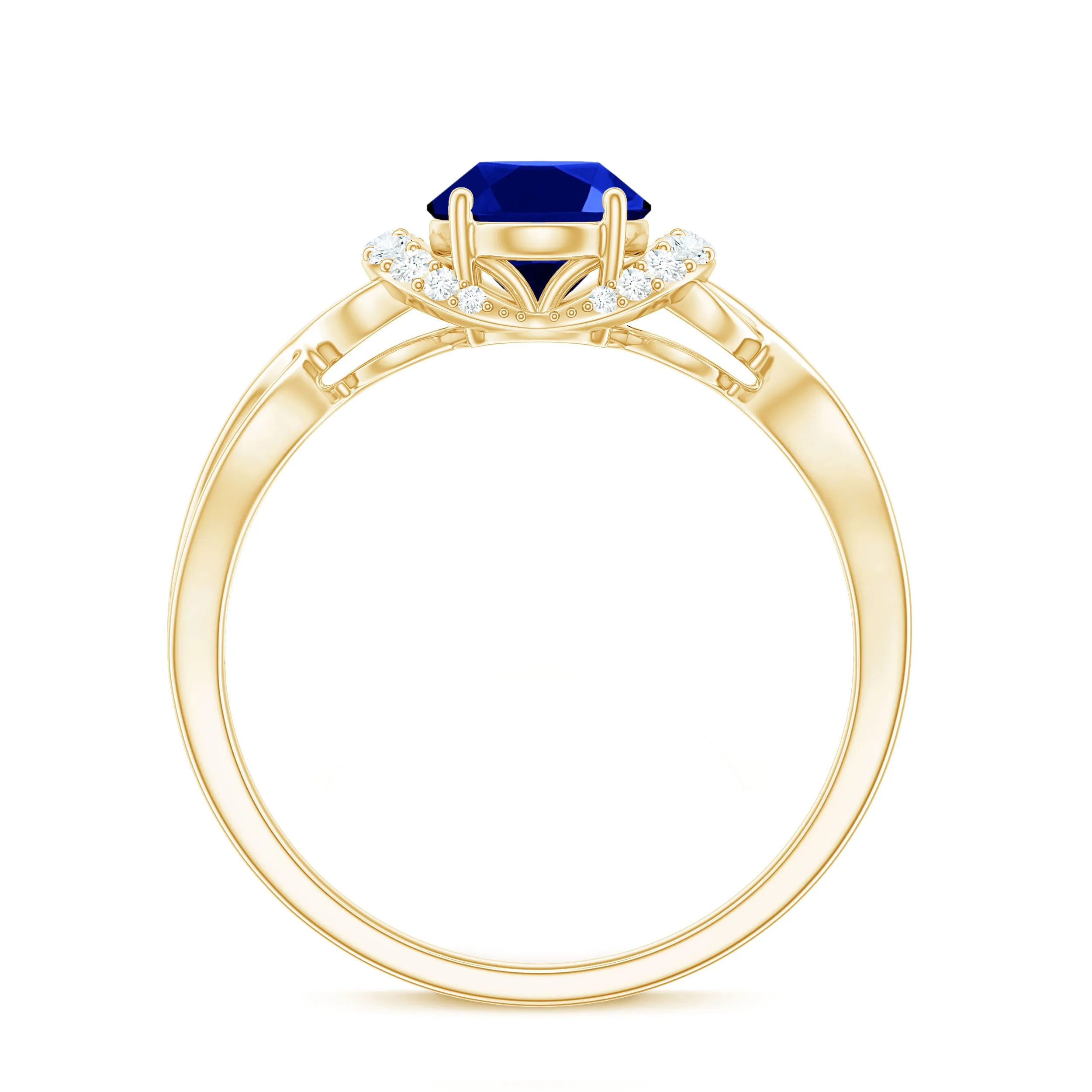 Lab Grown Blue Sapphire and Diamond Solitaire Crossover Ring