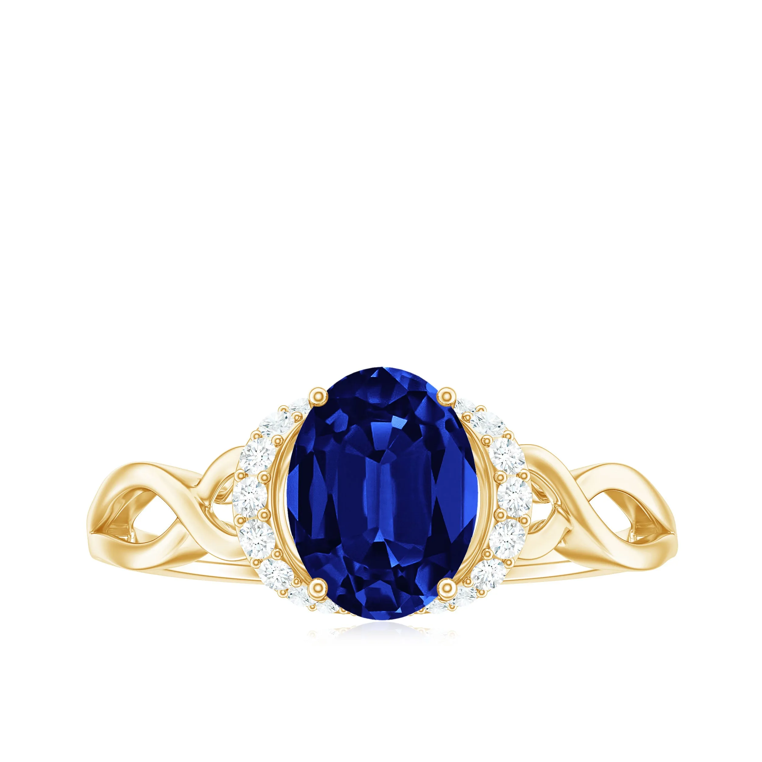 Lab Grown Blue Sapphire and Diamond Solitaire Crossover Ring