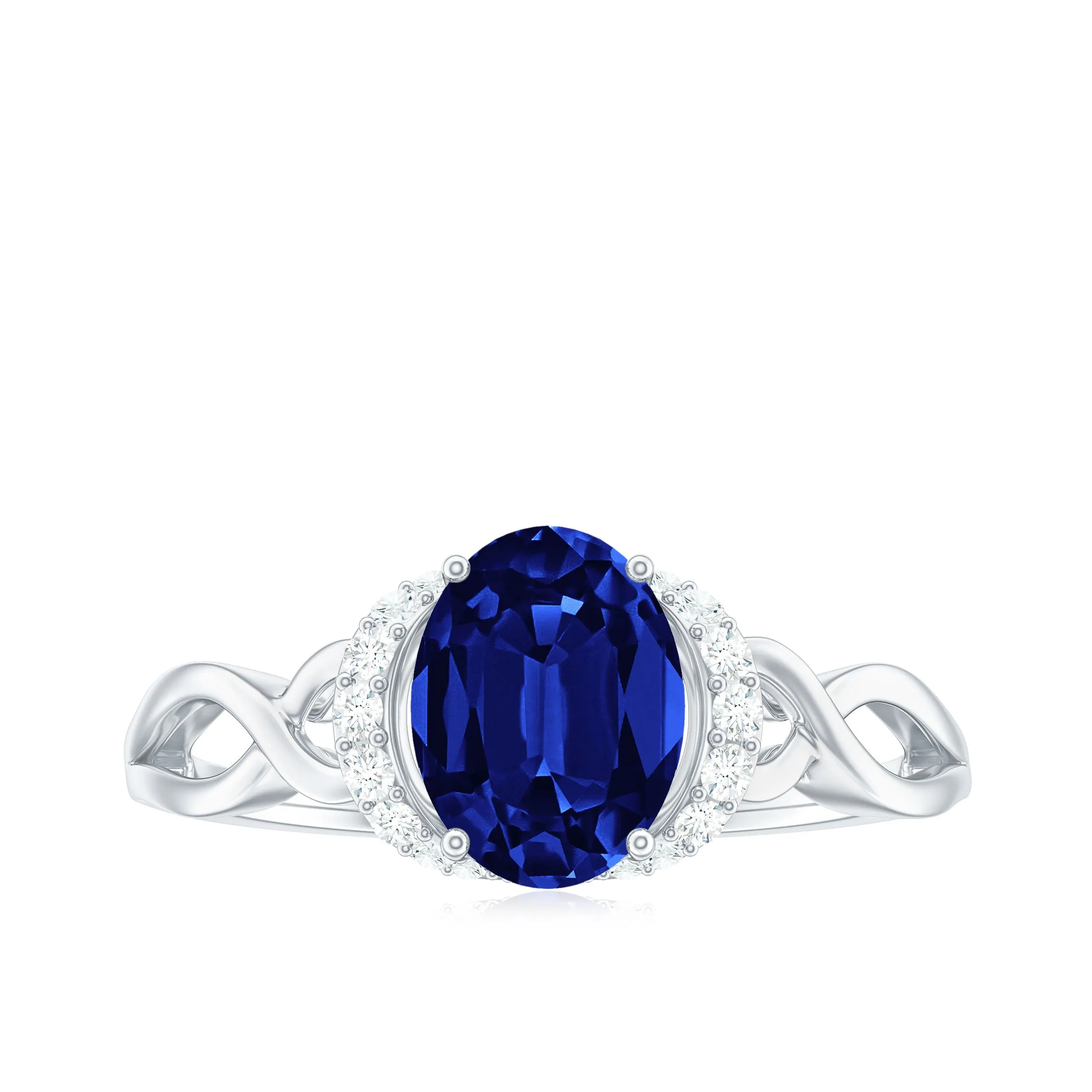 Lab Grown Blue Sapphire and Diamond Solitaire Crossover Ring
