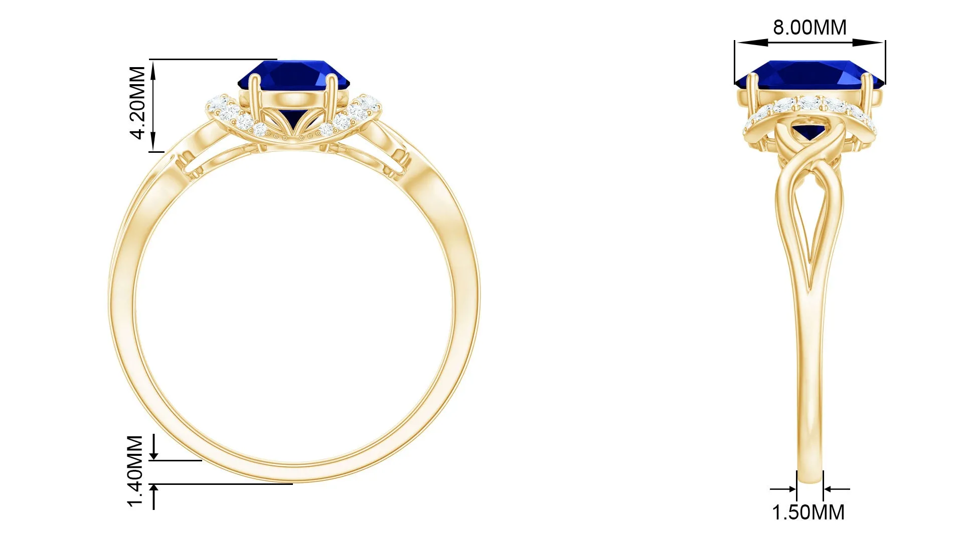 Lab Grown Blue Sapphire and Diamond Solitaire Crossover Ring