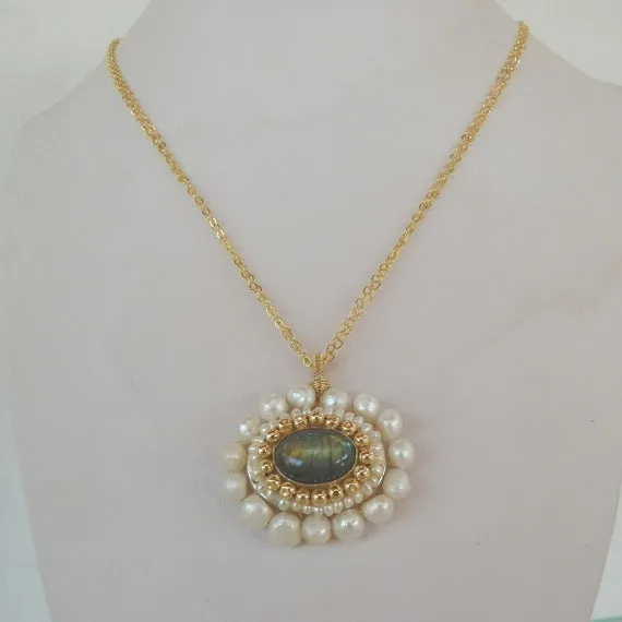 Labradorite and Pearl Chakra Necklace